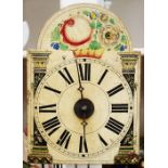A George III wooden wall hanging clock, 30 hour movement, having a painted wooden dial, black