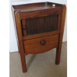An early nineteenth century George III mahogany tambour front tray top bedside table, c.1810-20.