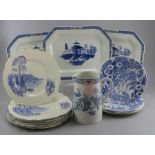 A group of twentieth century blue and white transfer-printed wares, c. 1920-40. To include three