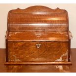 A Victorian oak and silver plate mounted tambour tea caddy, three quarter gallery serpentine shape
