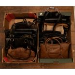 Two boxes of handbags of assorted bags to include: assorted sizes, colours, shapes and purses (as