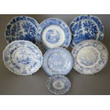 A collection of nineteenth century blue and white transfer-printed wares, c. 1820-40. To include: