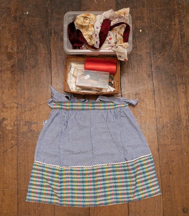 A Collection of Ladies & Children's Aprons 1930s/1950s, Embroidered books, hankies various, lavender