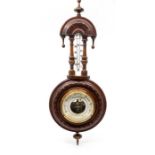 An Edwardian walnut barometer, incorporating a thermometer, height 44cm