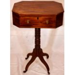 A Regency mahogany pedestal table, circa 1800, octagonal top, ebonised strung fitted with a single