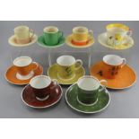 A group of early twentieth century art deco Susie Cooper cups and saucers, c. 1910-30. To include