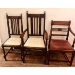 A 20th Century oak carver with dining chair; a similar mahogany chair (3)