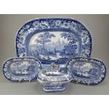 A group of early nineteenth century blue and white transfer-printed wares, c.1830. To include a