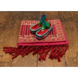 A pair of Felt and canvas children's slippers, made in Darjeeling, colourful Indian design. An