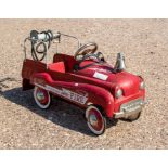 A 1950s children's pedal fire engine, red livery marked 'Fire Dept. Jet Flow Drive No.287', with