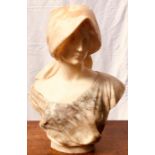 A French school late 19th century white and grey alabaster bust of a peasant girl. 55cm H
