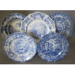 A collection of early nineteenth century blue and white transfer-printed wares, c. 1820-40. To