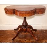 An early Victorian Irish burr walnut and mahogany inlay folding card table, circa 1840, shamrock