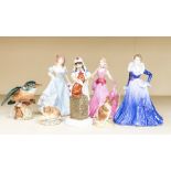 A collection of assorted ceramic figurines to include; Beswick Kingfisher 2371; a Beswick