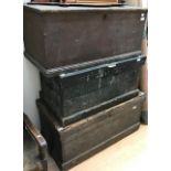Three various 19th Century and later wooden travelling trunks, (3)