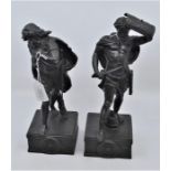 A pair of late 19th Century early 20th Century spelter figures, in the form of warriors, signed to