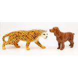 A Beswick Spaniel, CH Horseshoe Primula and a Beswick Leopard.