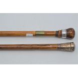 Two early 20th Century walking canes, one with a silver cap, hallmarks rubbed