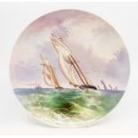 A Copeland William Yale hand painted cabinet plate, depicting the 1874 International Boat Race,