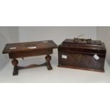 A 19th Century rose mahogany tea caddy with brass swing handle and key, along with an 18th Century