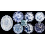 A collection of assorted blue and white ceramics, including Spode punch bowl, Real Old Willow