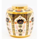 A Royal Crown Derby 'Imari' 1128 Pattern solid gold band ovoid vase, 11cm high