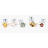 A collection of 9ct gold rings to include an oval kunzite and rose gold ring, a multicolour