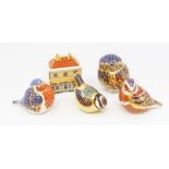 Five Royal Crown Derby paperweights, with silver stoppers, second quality, to include; Owl, Blue