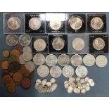 A collection of assorted coins, mostly Royal Commemorative and Victorian and later silver threepence