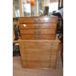 Four various wood tabletop specimen chests, mid to late 20th Century, each with multiple long narrow