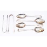 A collection of silver flatware to include: a pair of Old English pattern with shell by W.T, London,