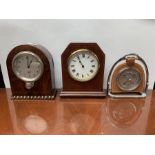 A collection of various clocks, comprising two 1930's/40's mantel clocks; two smaller clocks and