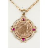 A Royal mint half Sovereign pendant, the 'Aphrodite' half Sovereign dated 2008 within a 9ct gold