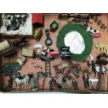 Britain’s die cast and plastic farm animals including horse and cart and assorted accessories