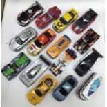 Scalextric collection including sixteen vehicles (untested) Including boxed Mini Cooper, along