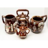A collection of three modern barge ware items including 19th Century barge ware teapot, no lid (AF)