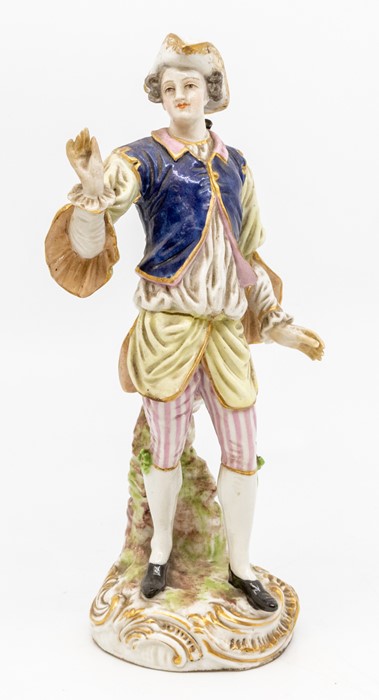 A Meissen figure of a Gentleman, underglaze blue crossed swords and date letter A