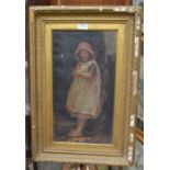 French School (19th Century) Young girl with mixing bowl oil on canvas, 45 x 23cm label verso