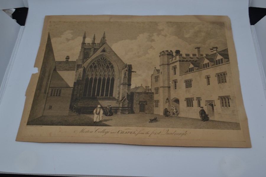 Three various etchings to include; inside view of the east end of Merton College Chapel, engraved by - Image 3 of 3