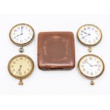 An assembled group of four vintage Swiss eight day travel clock movements, 2nd-3rd quarter 20th