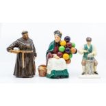 Three Royal Doulton figurines to include The Old Balloon Seller HN1315, The Jovial Monk HN2144,