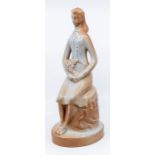 A prototype Wedgwood figure of a seated lady, circa 1965, the brown tinted body cast as a stylised