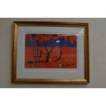 Signed, framed print by Rolf Harris. 66cm x 86cm