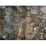 Three boxes of loose and boxed cut glass, all 20th Century, to include; decanters, vases, rose