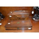 Victorian rose mahogany large casket tea caddy, along with Victorian mahogany brass inlaid glove