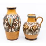 A Langley Ware 'Soraya' pattern ewer, 20.5cm high, with a matching bottle neck vase, 27cm high; both