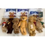 A collection of six assorted Merrythought bears to include a 1957 Replica 'Cheeky' bear, bell in