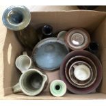 A collection of studio pottery bowls, jugs and other items (Q)