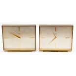 Four mid-century brass-cased desk or mantel clocks, all with Swiss mechanical movements, including