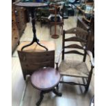 A collection of furniture comprising a 19th Century tilt top wine table, 19th Century winding top